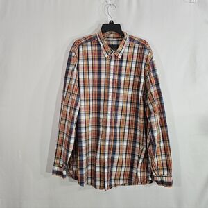 Eddie Bauer Orange And Blue Plaid Button Down Shirt Mens Size XL Tall